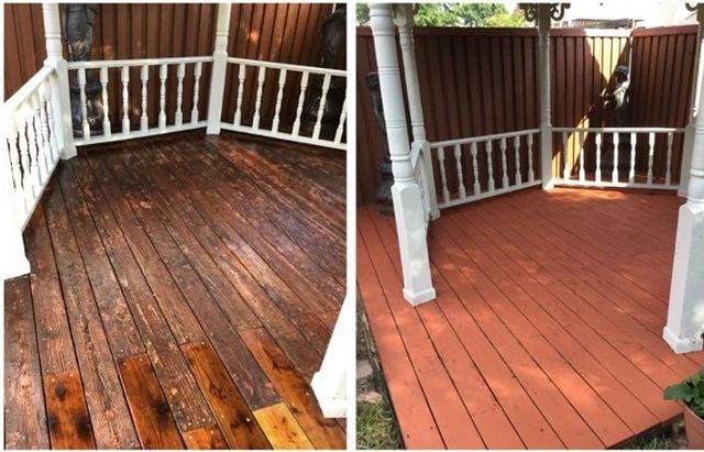 before and after porch deck repaired