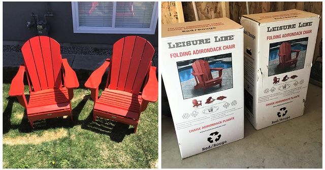 Before and after red outdoor deck chair assembly